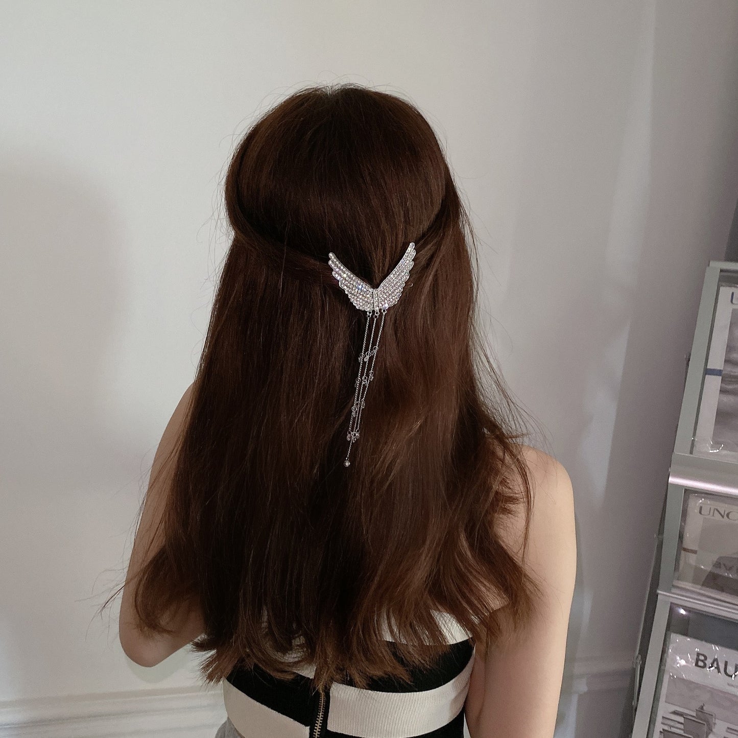 Temperament And Elegant Rhinestone Wings Tassel Hairpin