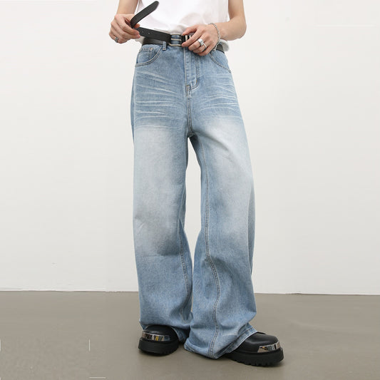 Men's American-style Creases Worn Looking Washed-out Straight Jeans