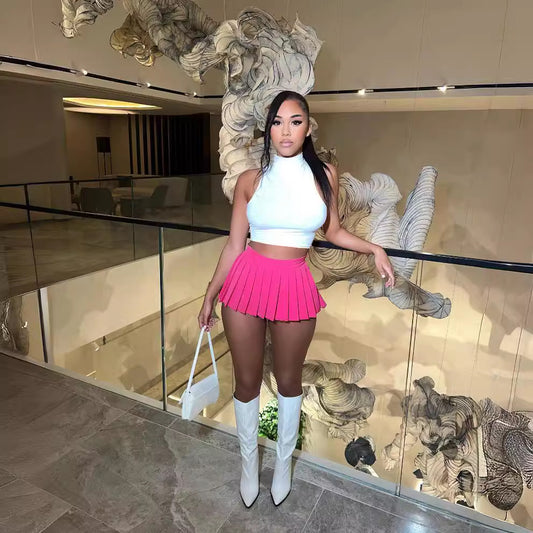 Solid-color Mini Pleated Skirt