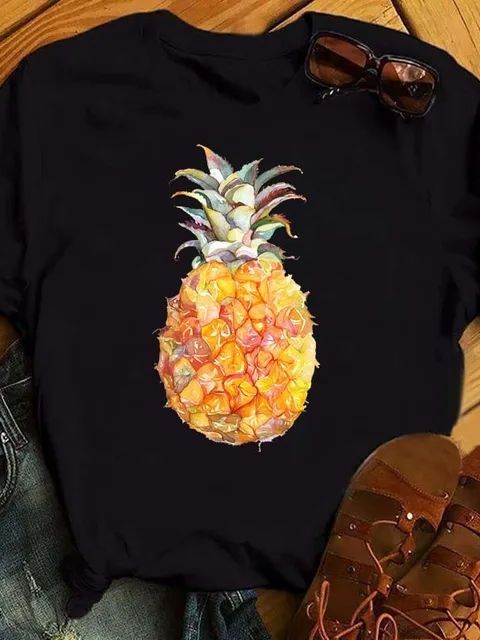 Dame T-shirt Mode Ananas Print Top