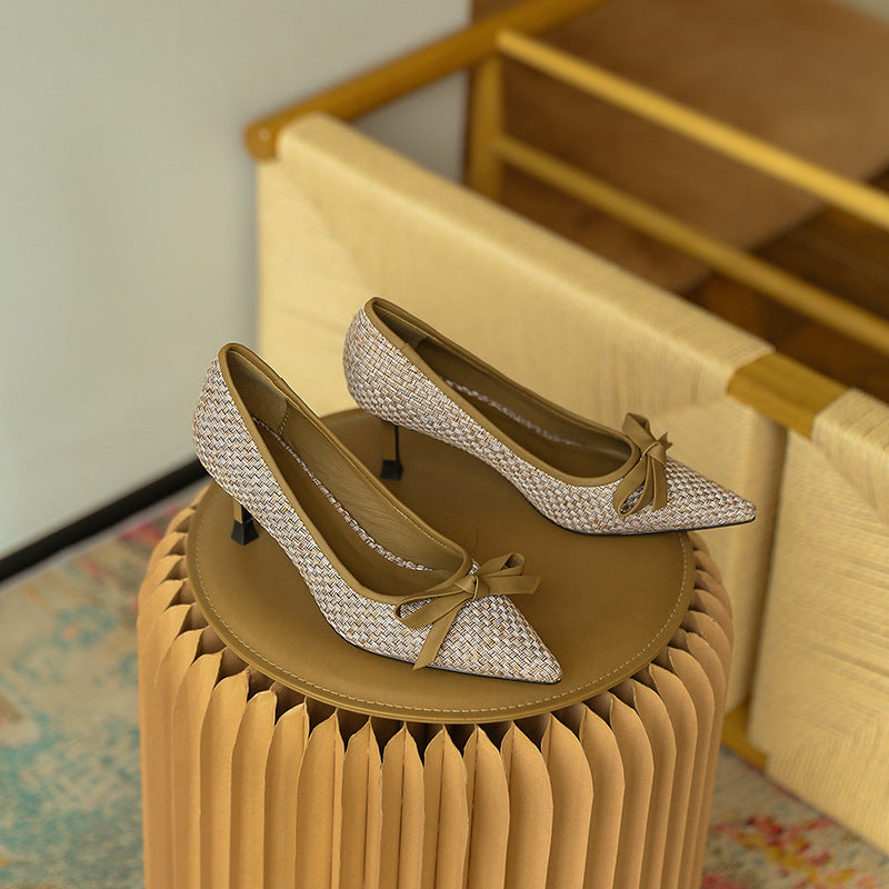 High Heels Leather Shoes Women's New Single Shoes Pointed Toe