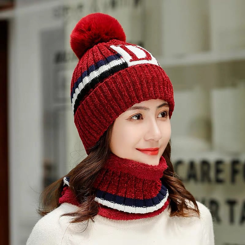 Hat Women's Fleece Scarf Suit Warm