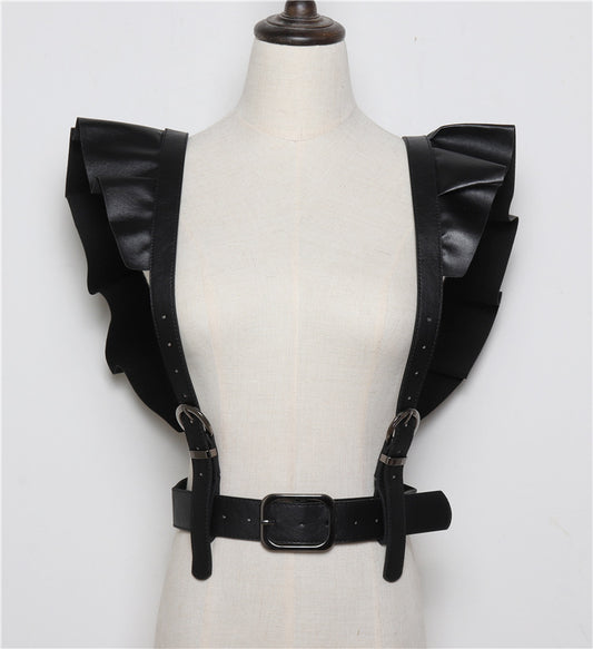 Nightclub Punk Style Hong Kong Fan Personality Style Shoulder Lace PU Decorative Belt Strap Fashion Women