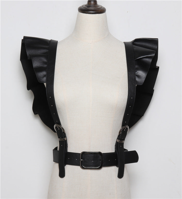 Nightclub Punk Style Hong Kong Fan Personality Style Shoulder Lace PU Decorative Belt Strap Fashion Women
