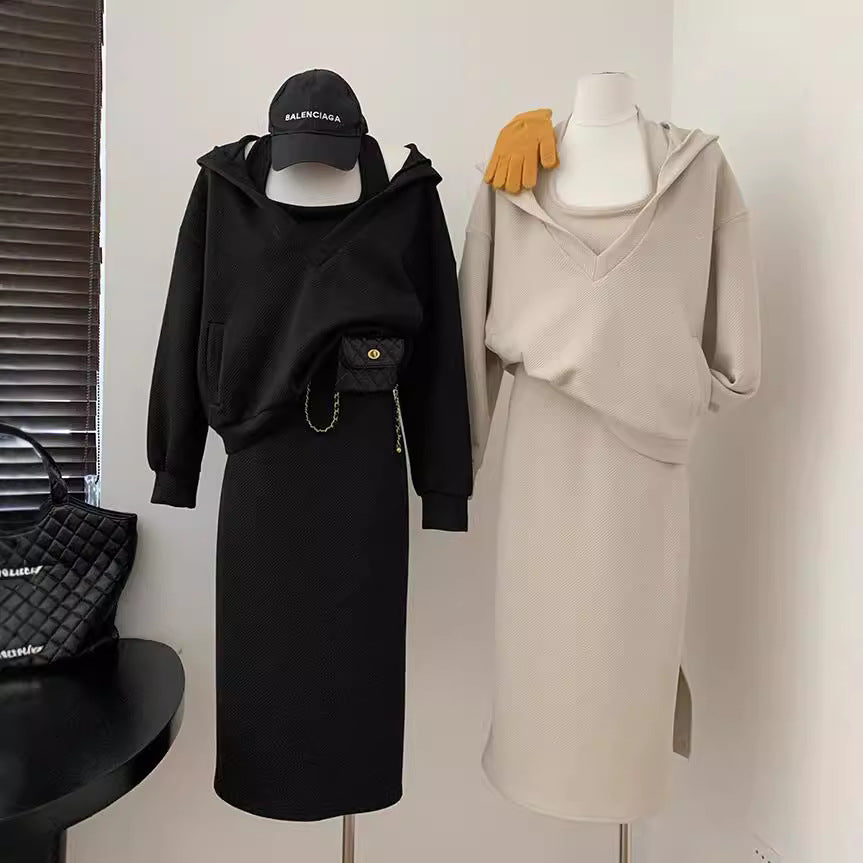 New Korean-style Loose Hoodie Sweatshirt Plus Size Set