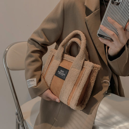 Women's Fashion Lambswool Clash Of Colors Handbag Shoulder Crossbody Bag