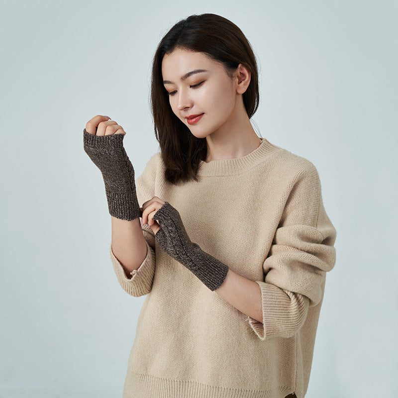 Men's And Women's Wool Thickened Warm Half Finger Gloves
