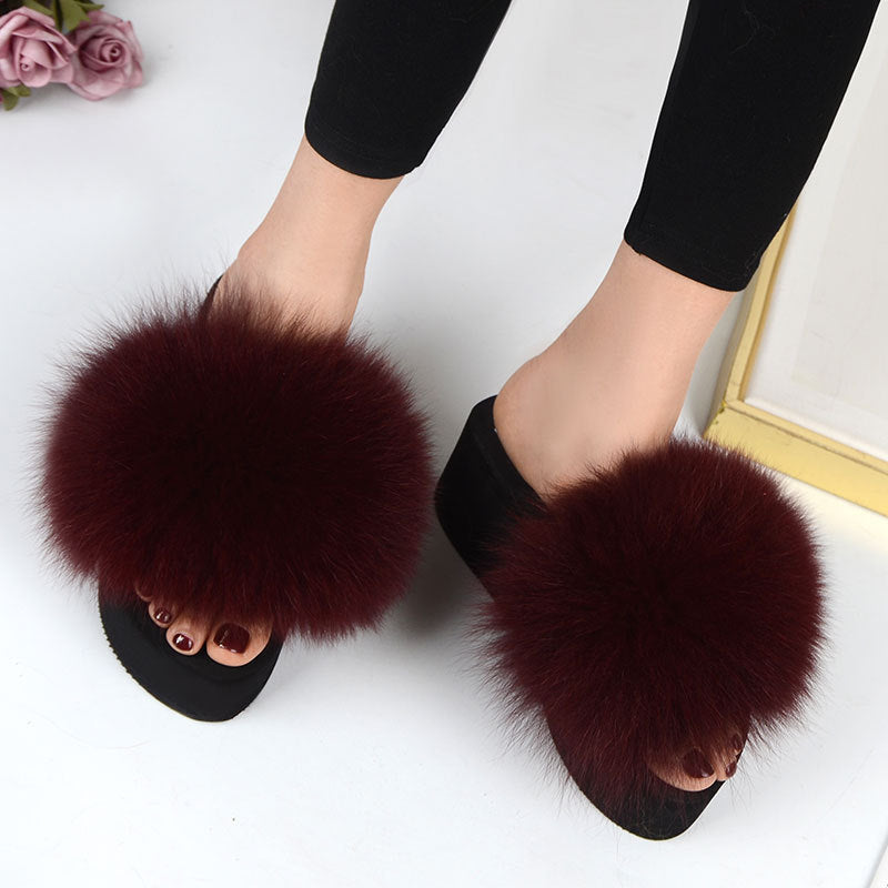 New Fox Fur Women's Sandals Height Increasing Leisure
