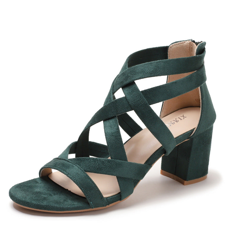 Chunky Heel Rhinestone Rome Classy High Heels