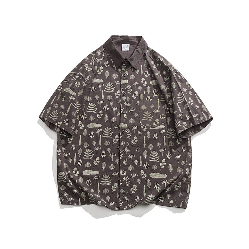 Summer Trendy Loose Shell Printing Lapel Shirt Japanese Leisure