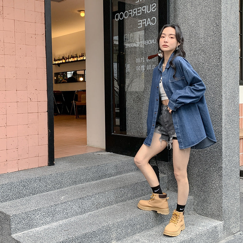 Denim Skjortesæt til Forældre og Børn i Koreansk Vintage-stil