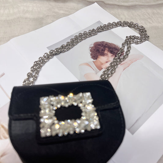 Satin Heart Chain Diagonal Straddle Bag