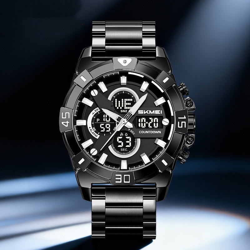Mens Electronic Sports Chronograph Watch With A Steel Strap