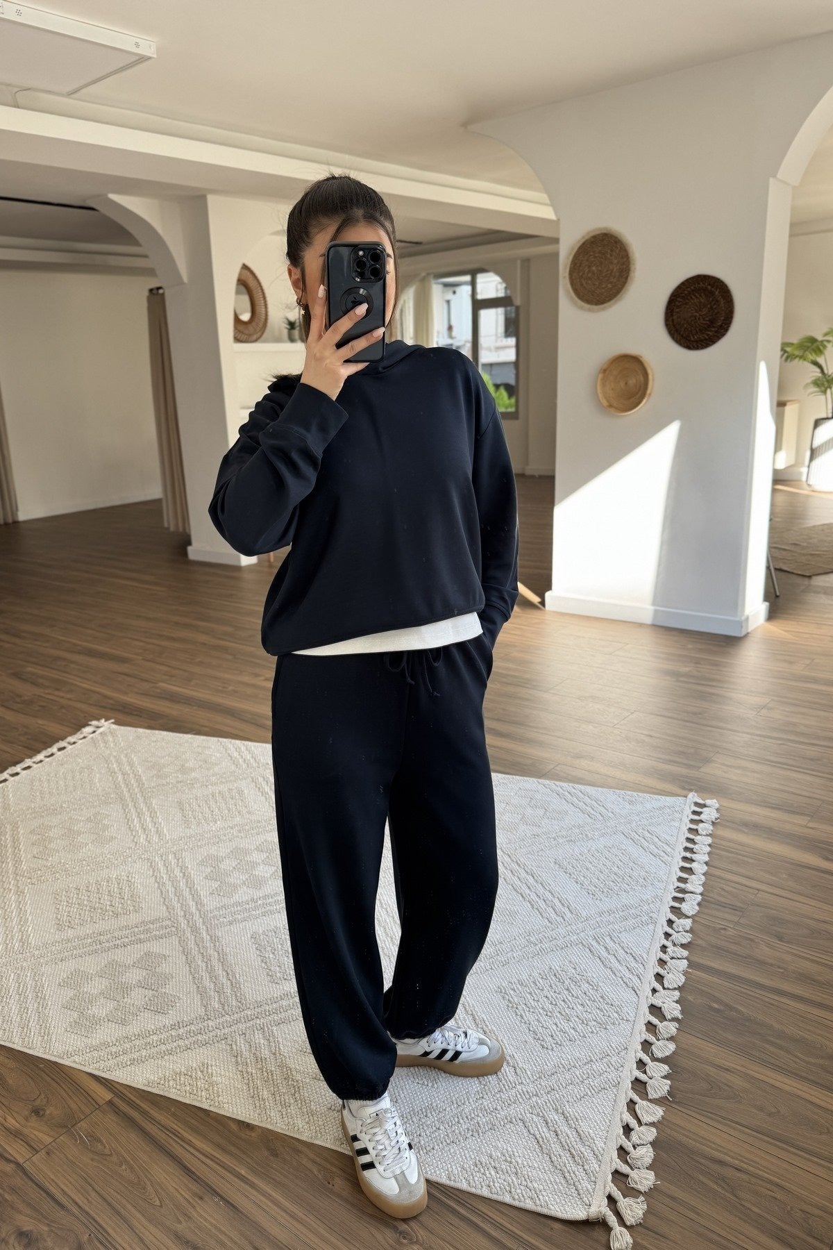 New Women's Solid Color Hooded Sweatshirt Two Pieces