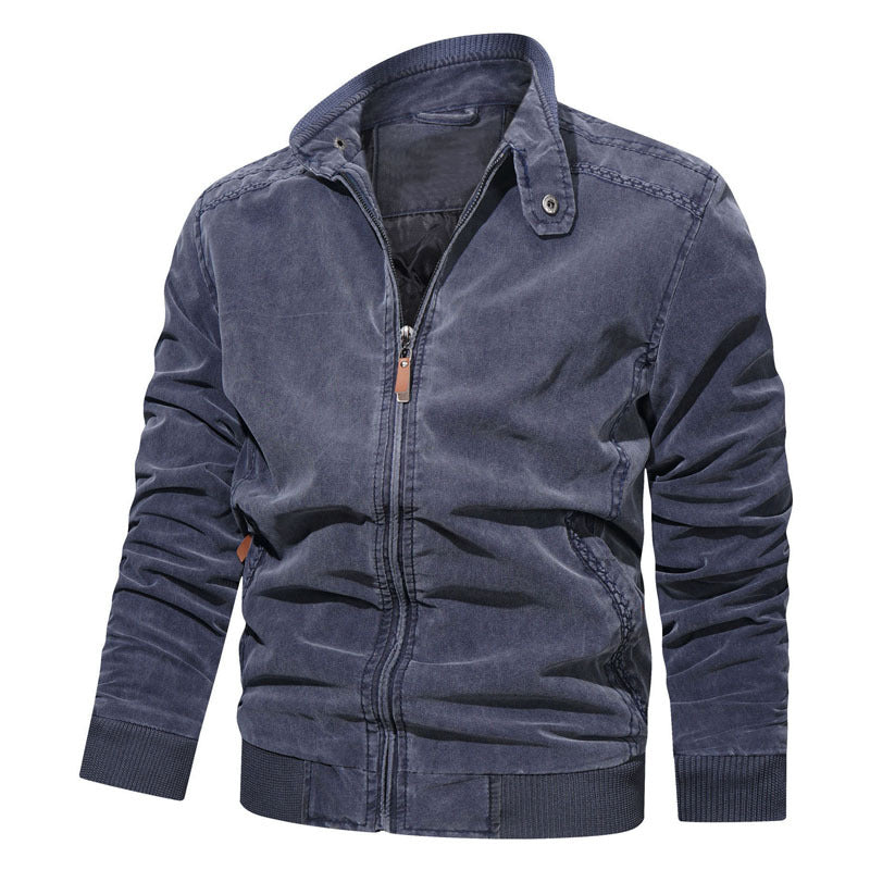 Jacket Men's Spring And Autumn Pure Color Washed Cotton Retro Loose Large Size Casual Jacket