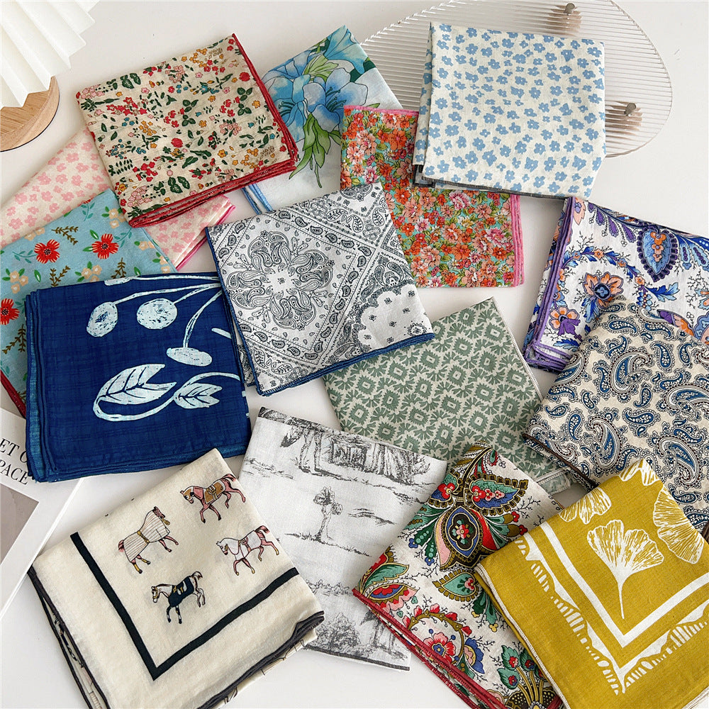 Women's Cotton And Linen Small Square Towel Silk Scarf Artistic All-match Fashion