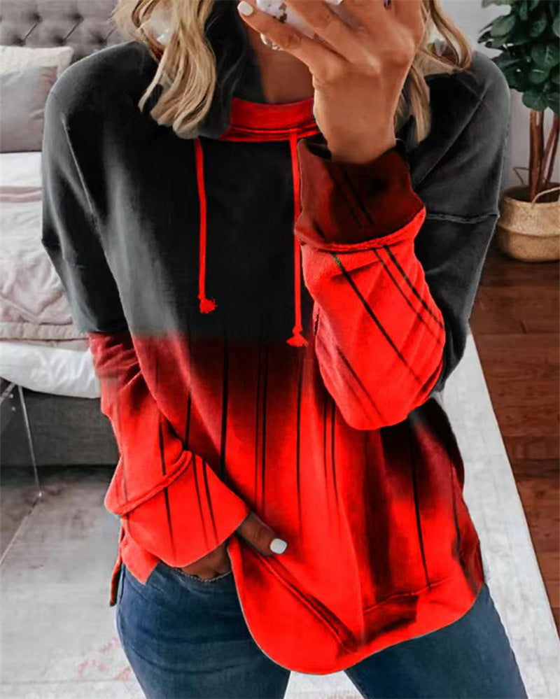 Rundhalset Løs Gradientprint Casual Sweatshirt