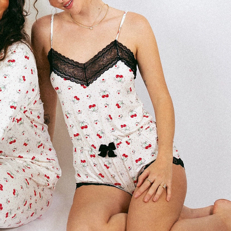 Lace-trimmed Sexy And Alluring One-piece Suspender Pants For Women