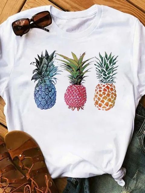 Dame T-shirt Mode Ananas Print Top
