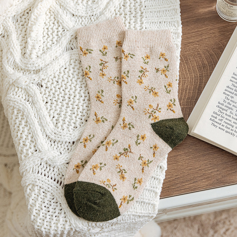 Women's Green Wool Socks Thickened