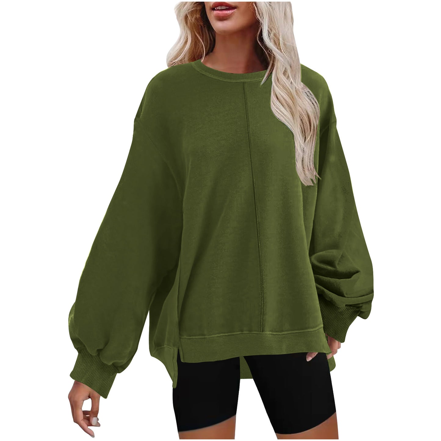 Solid Color Pullover Round Neck Long Sleeves Top For Women