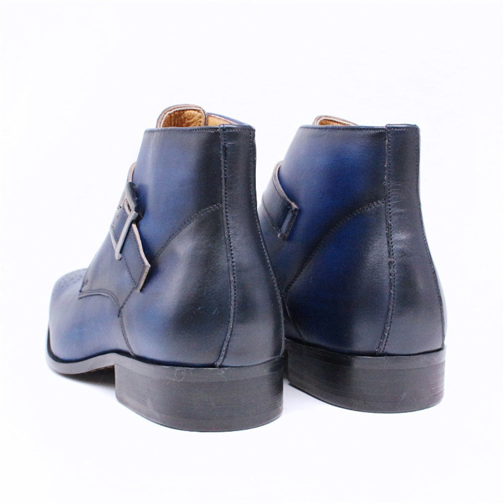 Fashion Casual Short Pointed Toe Trend Low Top Men's Boots Leather