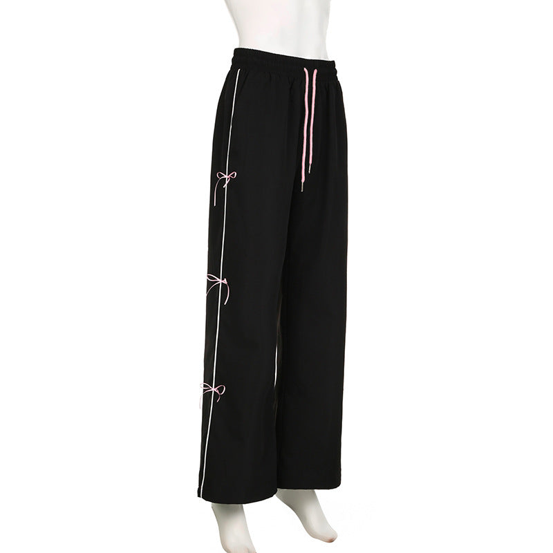 Women's Bow Elastic Waistband Lace-up Casual Pants