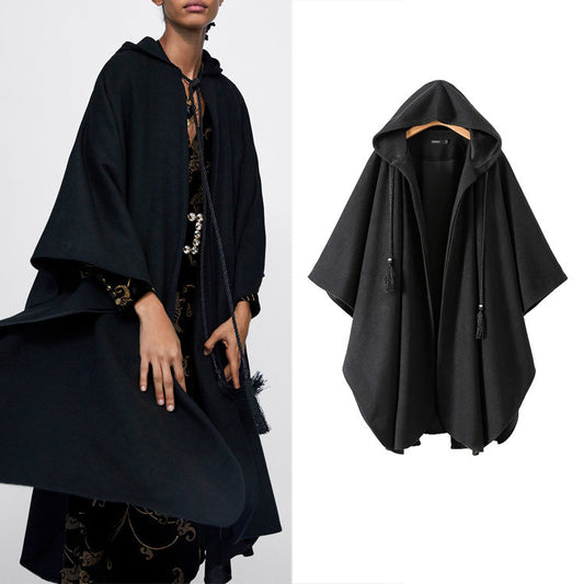 Hooded Trousers Cape Woolen Coat
