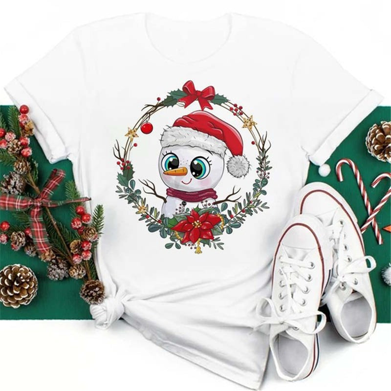 Christmas Penguin Owl Print Women's Black T-Shirt