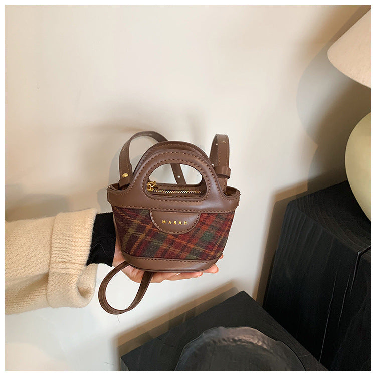 Koreansk-inspireret patchwork mode plaid mini mulepose skuldertaske