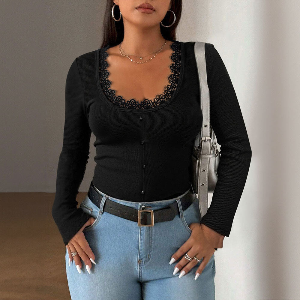 Slimming And Versatile Design Basic Shirt Solid Color T-shirt