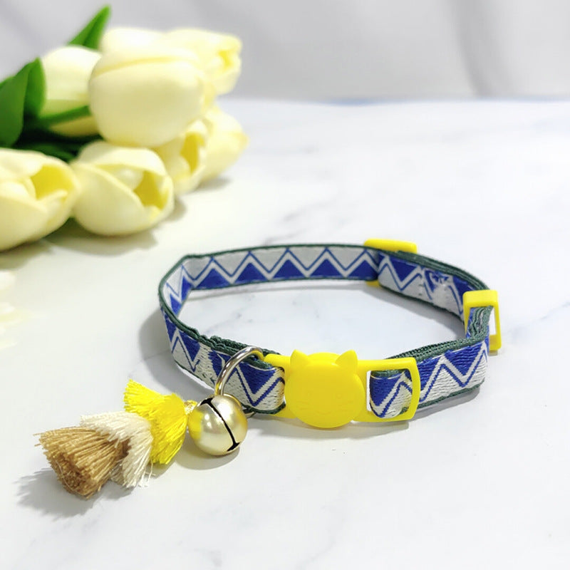 Anti-suffocation Safety Buckle Cat Collar Tassel Bell Adjustable Anchor Chain Rope