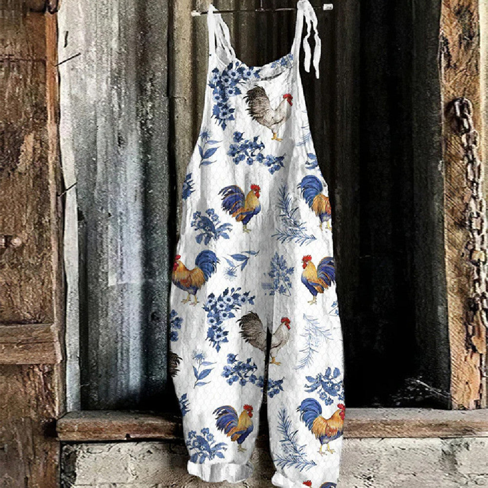 Kvinders efterårs- og vinterprintede retro-jumpsuit med vide ben