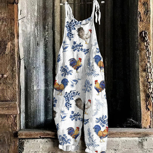 Women's Autumn And Winter Printing Retro Wide Leg Jumpsuit