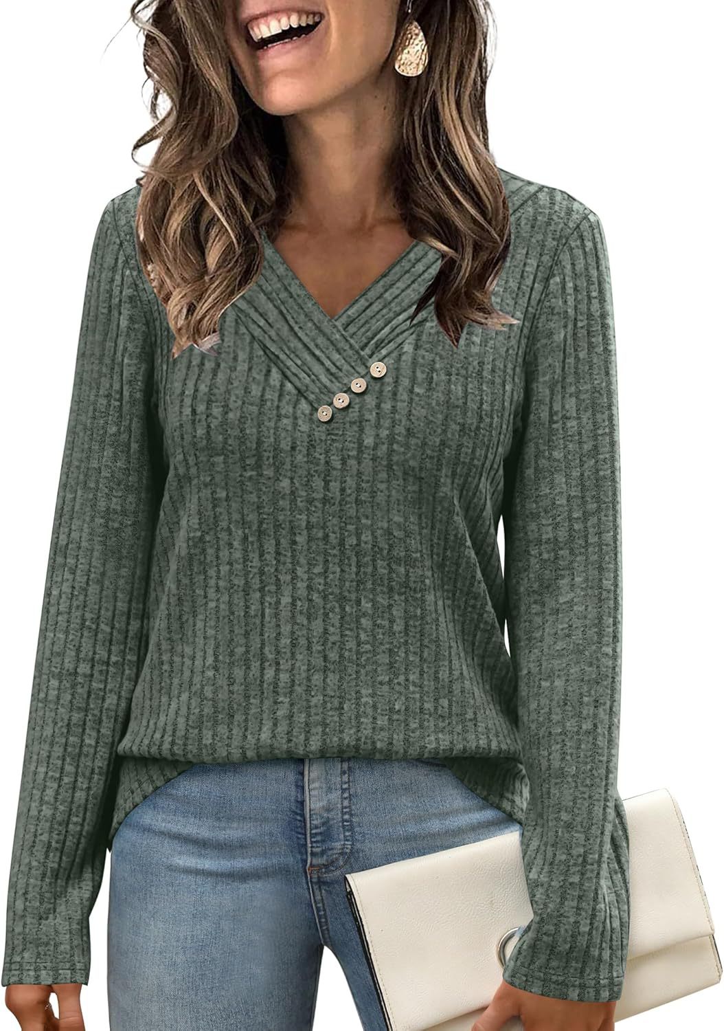 Dame Sweater Langærmet Skjorte V-hals Top