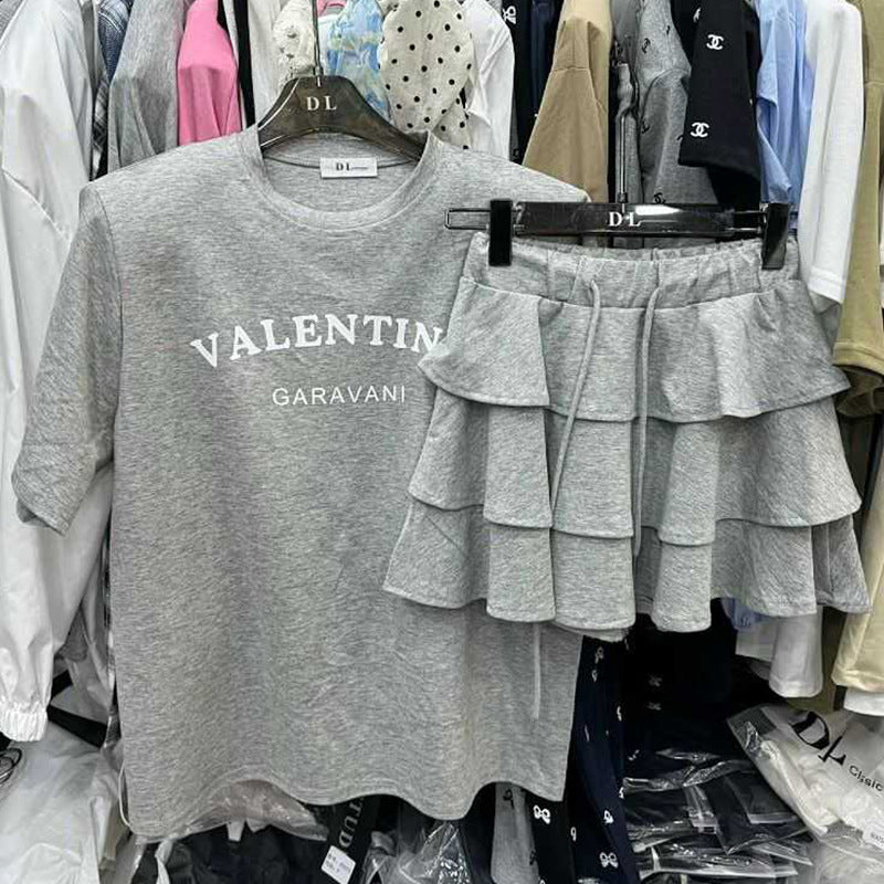 Youthful Two-piece Set Relaxed-fit T-shirt Skirt