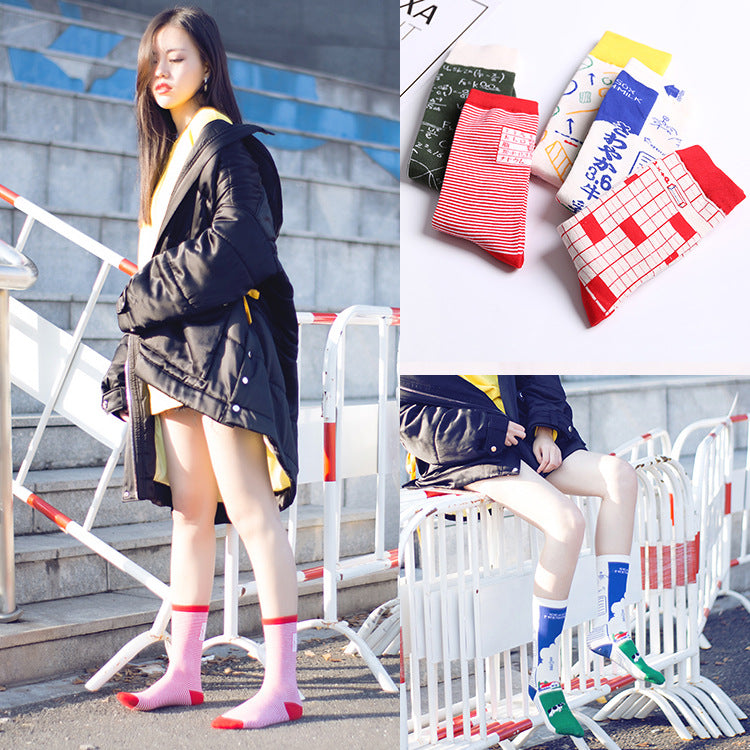 Women's Socks Spring And Summer Japanese College Style Plaid Geometric Milk Carton Tube Socks Breathable Sweat Absorbing Trendy Socks