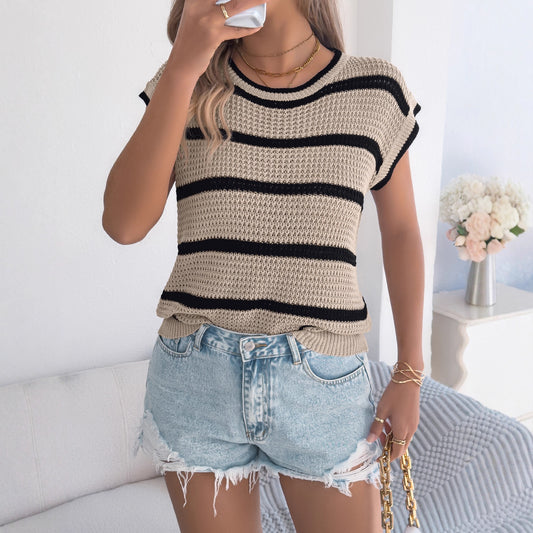 Color-block Striped Casual Loose Knit Sweater For Women