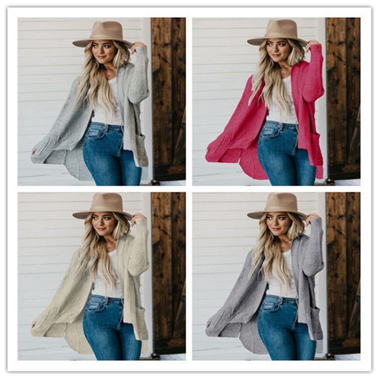 Langærmet Flerfarvet Double Bag Cardigan Sweater i Plus Size