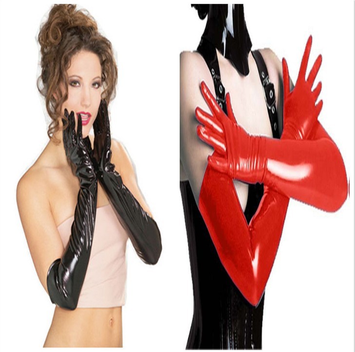 Bright Leather Faux Lacquer Gloves Long Glued Latex Temptation