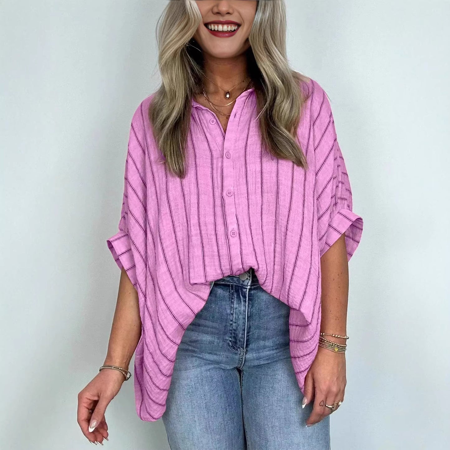 Loose-fitting Casual Striped Print Shirt