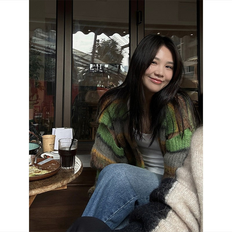 Women's Colorful Striped Knitted Cardigan Coat