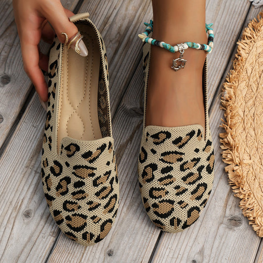 Slip-on leopardmønstrede arbejdsfladsko med rund tå