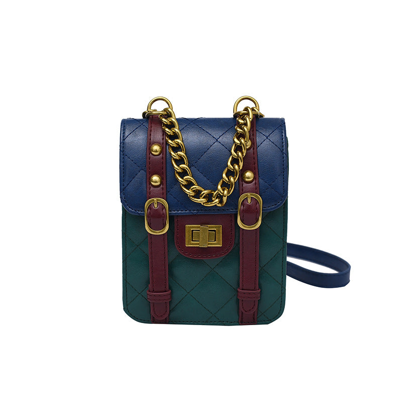PU Small Fragrant Style Rhombus Square Bag Fashion Contrast Color Retro Simple