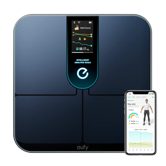 eufy Smart Scale P3 från Anker, intelligent träningsanalys, virtuellt 3D-kroppsläge, digital personvåg med Bluetooth, Wi-Fi och emojier, mäter och jämför 16 olika hälsomått som puls och BMI