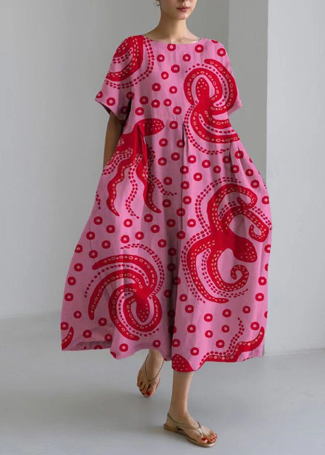 Womens 3D-printed Loose-fit Short-sleeve Dress