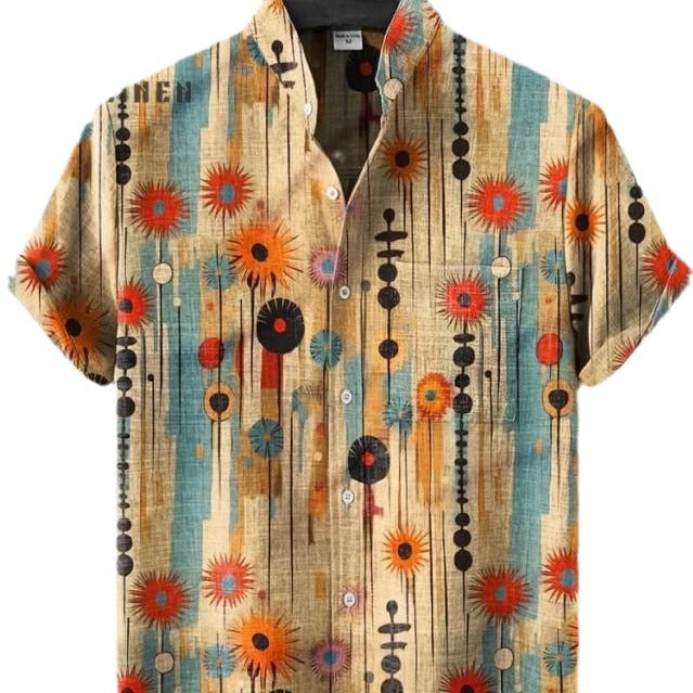 Pattern 3D Digital Printing Loose Trendy Short Sleeve Stand Collar Cardigan Shirt