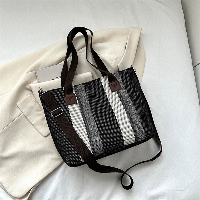 Fashion Stripe Totes Women's Large Capacity Canvas Shoulder Bag