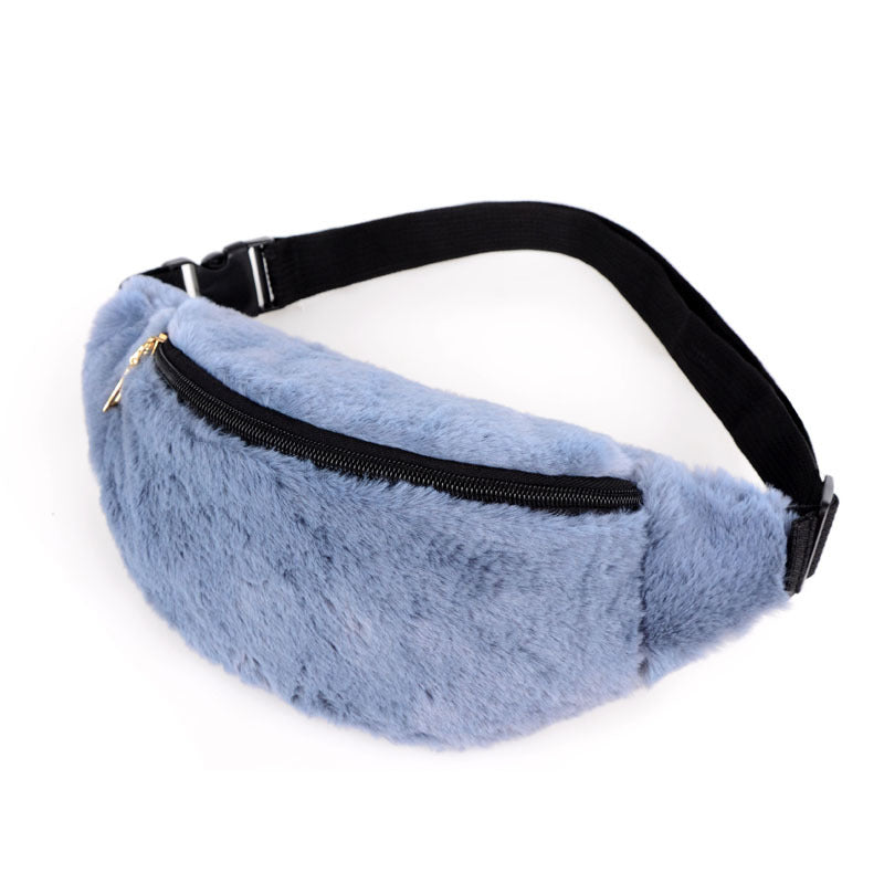 Winter Fashion New Style Diagonal Cross Ladies Plush Waist Bag