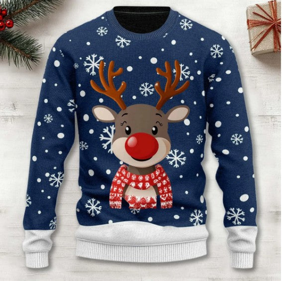 3D Digital Printing Series Thick Needle Pull Strip Crew Neck Pullover Sweatshirt